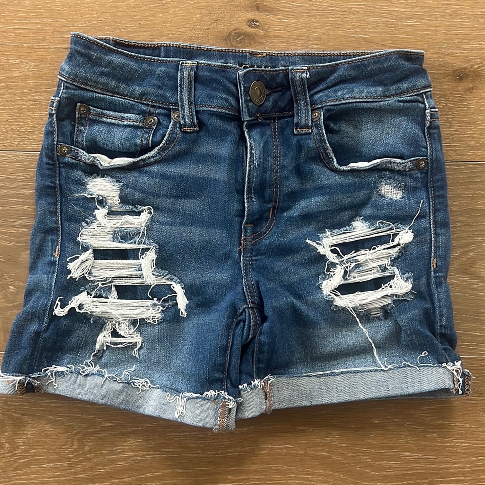 American Eagle Stretch Distressed Midi Shorts | 2